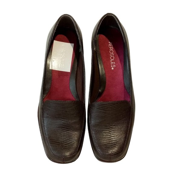 AEROSOLES Shoes  wms 7 1/2  Brown Leather  Slip-On Final  Exam  Wedge Heel  EXC - Picture 2 of 12